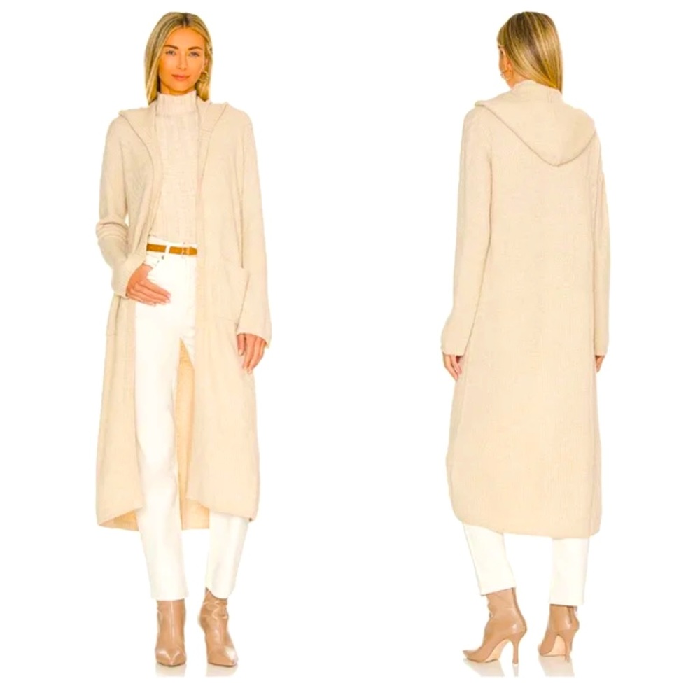 Tularosa Wallby Hooded Duster Cardigan Size M Oatmeal Cream Long Revolve Pockets